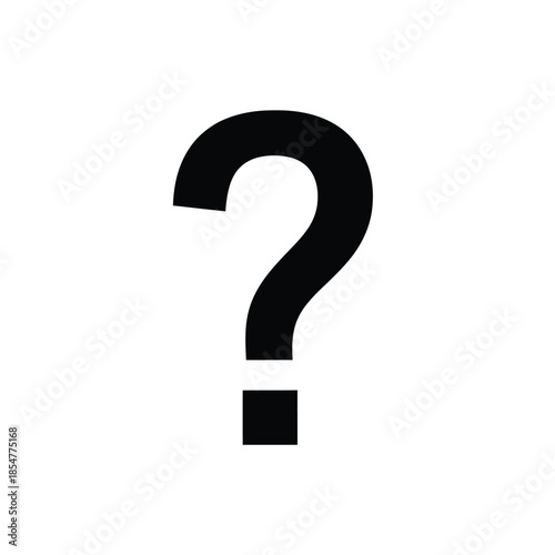 a simple black question mark icon is prominently displayed against a stark white background signifying uncertainty and inquiry high quality