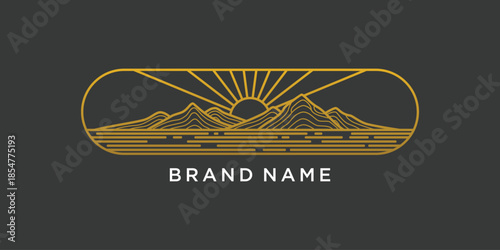 Minimalist mountain sunrise landscape logo design