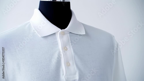 Close-up of a Classic White Polo Shirt on a Mannequin with Sharp Focus and Clean Lines
