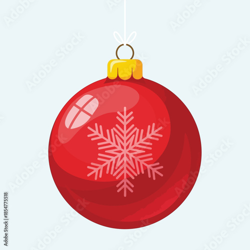 a vibrant red christmas ornament with a delicate white snowflake design is gracefully suspended from a golden top capturing festive spirit