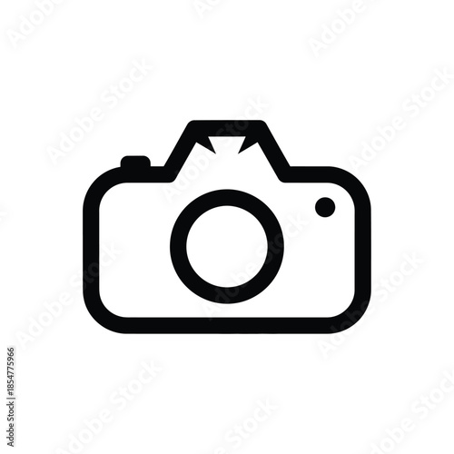 a simple black and white line drawing depicts a classic camera icon representing photography and visual documentation high quality professional
