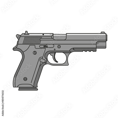 The Silver Protector: A detailed and stylized illustration of a modern semi-automatic pistol, rendered in sleek shades of gray, ready for action.