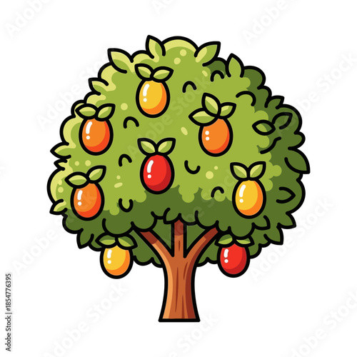 Fruit tree with colorful fruits vector for orchard and farming