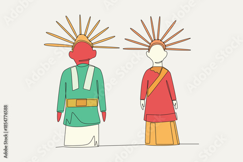 Colored Ondel ondel concept one-line drawing