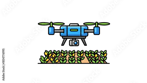 Agricultural drone flying over crops. Modern smart farming technology for precision agriculture, efficient crop monitoring, and sustainable food production