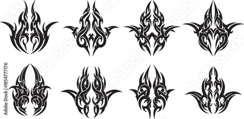 A vibrant collection of dynamic tribal vector designs, perfect for modern tattoo art, decorative emblems, and edgy graphic illustrations that inspire creativity