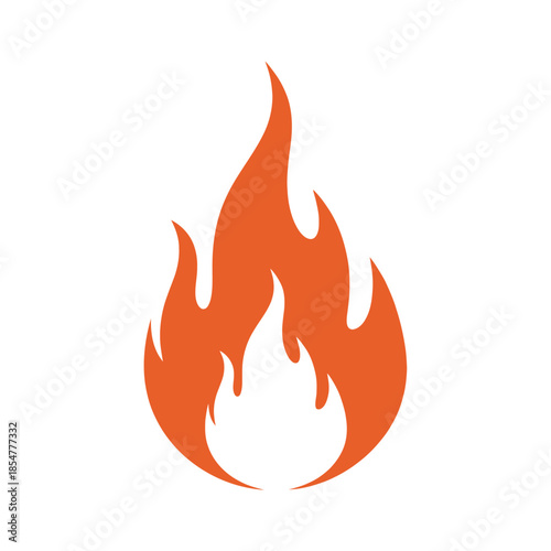 A vibrant and stylized depiction of a singular flame showing its orange and red hues against a plain white background illustrating