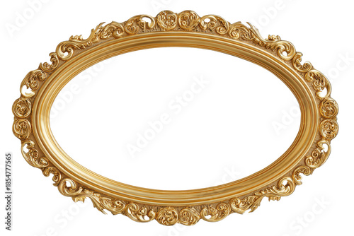 Ornate gold oval picture frame with intricate scrollwork and floral details antique