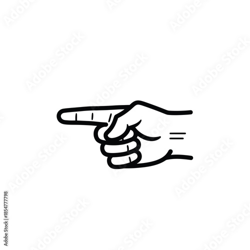 a simple black and white illustration depicts a hand with the index finger extended pointing to the right side of the