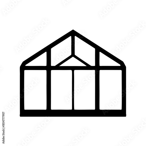 Architectural greenhouse structure in black outline for gardening and cultivation