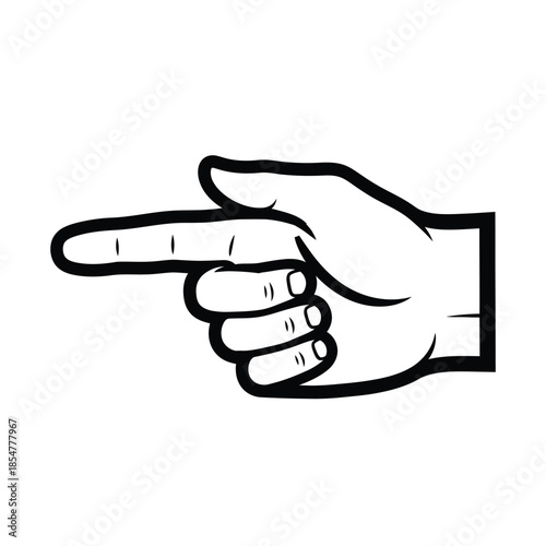 a simple black and white illustration depicts a hand with the index finger extended pointing directly to the right