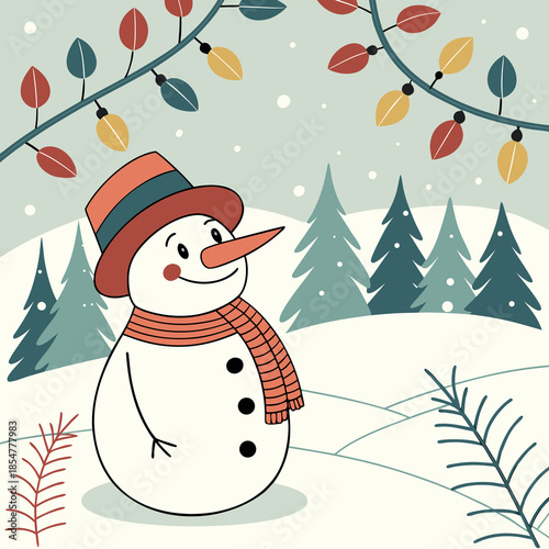snowman with christmas tree