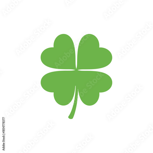 a simple illustration depicts a vibrant green four leaf clover symbolizing luck and fortune against a plain white background