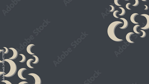 Elegant Night Background Featuring Minimalist Pale Beige Crescent Moons with Subtle Shadows Cluster in Corners Over a Sophisticated Dark Charcoal Grey Canvas for Modern Digital Graphic Design