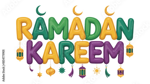 Ramadan Kareem Greetings: A vibrant and colorful design spells out Ramadan Kareem, evoking the spirit of Ramadan with festive ornaments and elegant typography.
