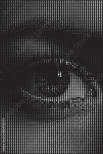 Halftone eye sight. Vector black dots pattern.