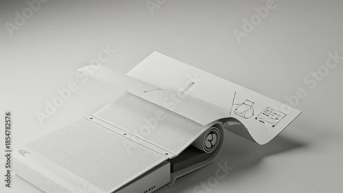 Modern design of a portable folding device with user instructions displayed, showcasing sleek aesthetics