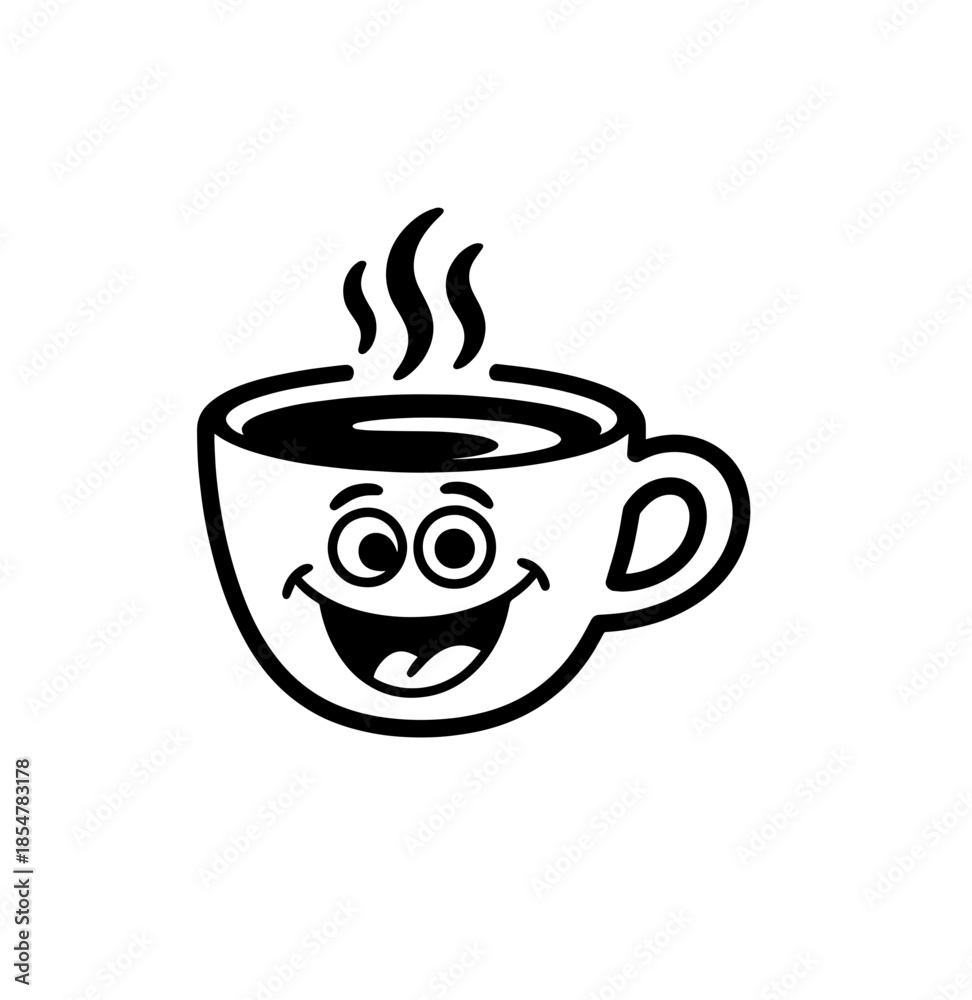 Obraz premium Hand-drawn steaming coffee cup illustration with detailed line art. Vector retro hand drawn illustration. 