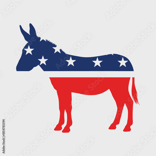 A striking silhouette of a donkey is prominently displayed adorned with the patriotic colors of the american flag symbolizing political affiliation