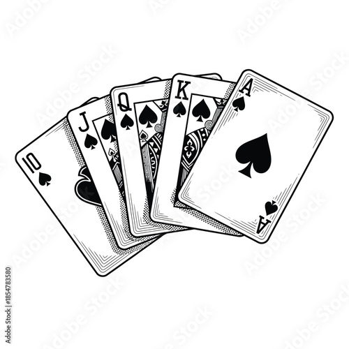 A visual depiction showcases a fanned arrangement of playing cards including a jack queen king and ace of spades in grayscale