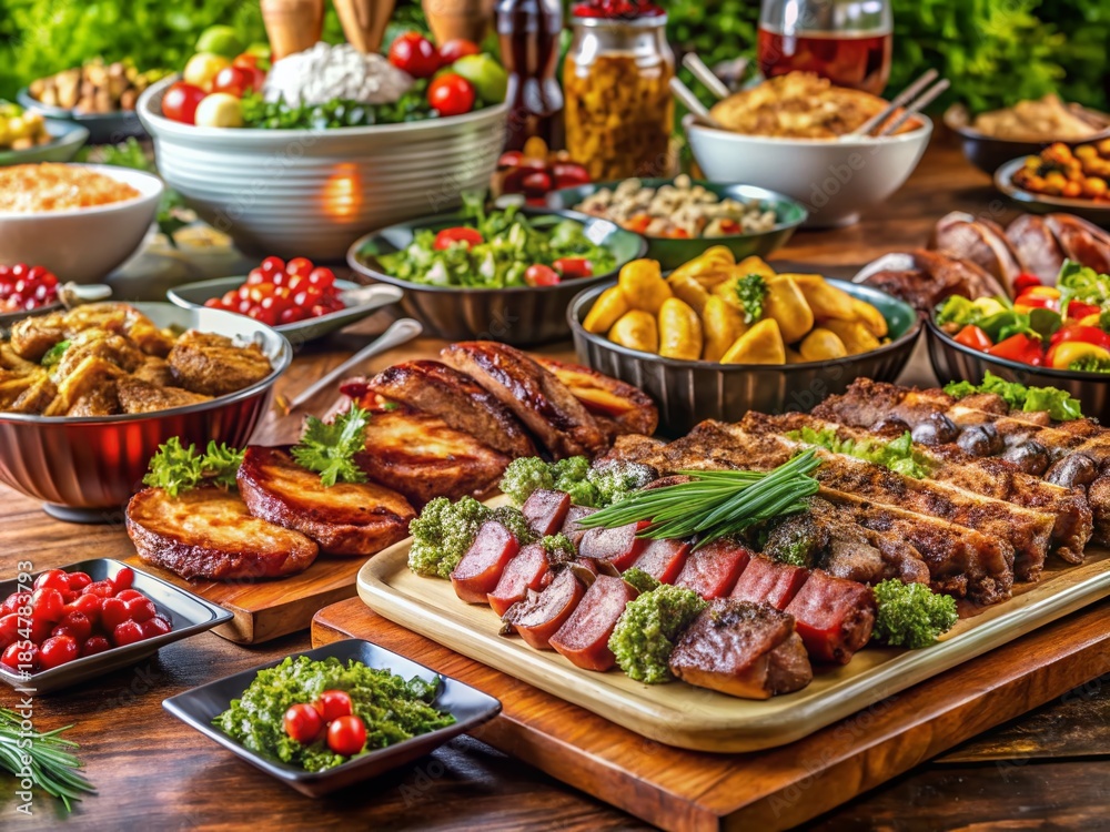 Fototapeta premium Delicious Grilled Meat Buffet Catering Festive Event Restaurant