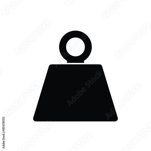 a simple black and white minimalist icon depicting a weight with a circular handle above a trapezoid shape high quality