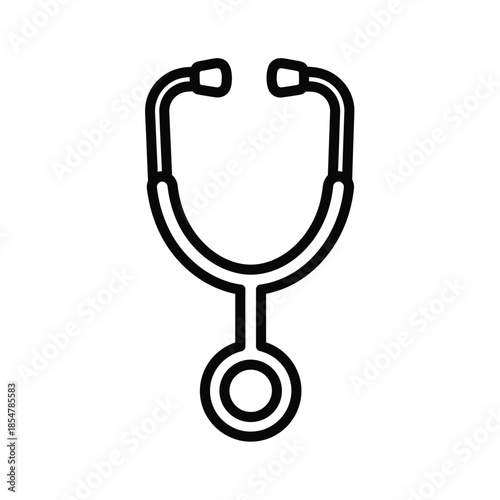 A simple black and white line drawing depicts a traditional medical stethoscope a symbol commonly associated with healthcare and doctors