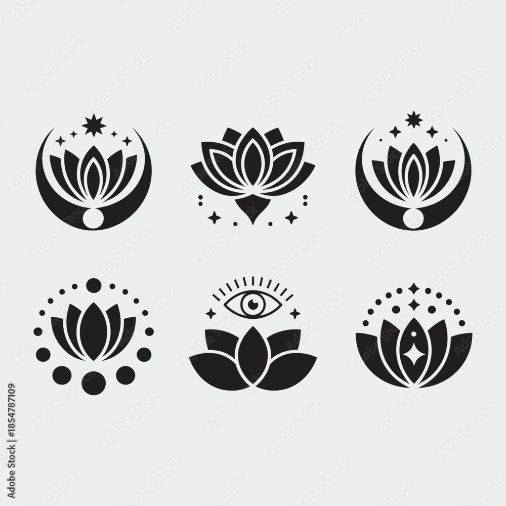 Fototapeta premium Black and white Lotus flower silhouette vector