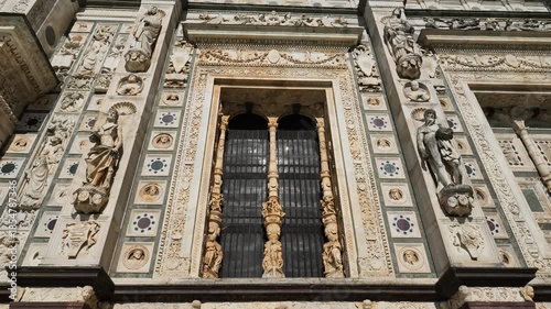 Details on facade of the cathedral Certosa of Pavia, Lombardy, Italy
