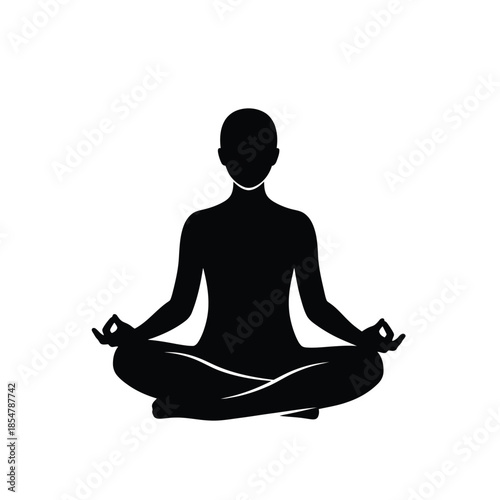 A striking silhouette depicts a person peacefully meditating in the lotus position embodying serenity and mindfulness practices within a minimalistic setting