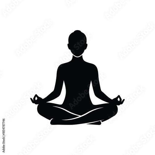 a simple black silhouette depicts a person meditating in the lotus position showcasing mindfulness and inner peace high quality professional
