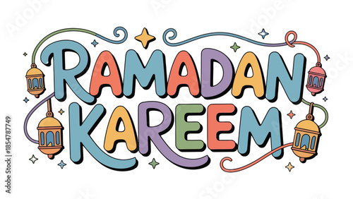 Ramadan Kareem Illustration: Colorful illustration celebrating the Islamic holy month. A visual representation of blessings and joyous spirit.