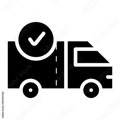 delivery truck with secure check mark glyph icon