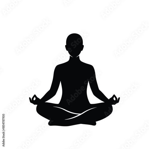 A striking silhouette depicts a person meditating in the lotus position embodying tranquility and mindfulness through yoga practice high quality