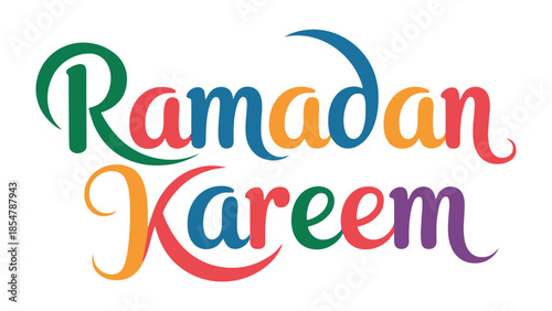 Ramadan Kareem Colorful Text: A vibrant display of the Islamic greeting, Ramadan Kareem, rendered in a spectrum of cheerful colors, perfect for conveying messages of peace and goodwill.