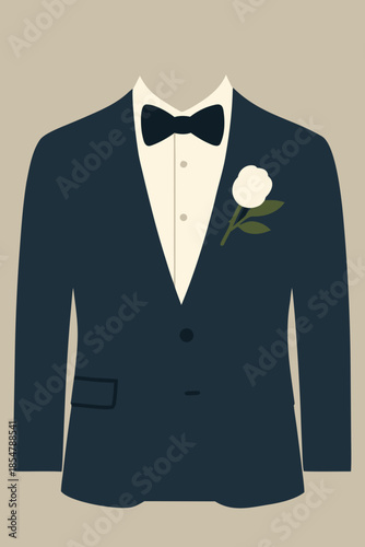 Groom Suit Jacket with Boutonniere Vector Illustration