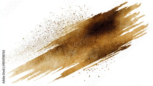 Dramatic Brushstroke of Golden Glitter Against White Background with Textured Surface and Abstract Design Element