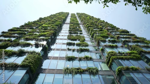 Green architecture, facade with plants, vertical garden on building exterior design.