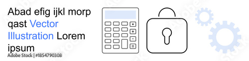 Cybersecurity, encryption, data protection, information security, privacy tools, secure technology solutions. ion of a calculator, padlock and gears. Cybersecurity and encryption concepts are