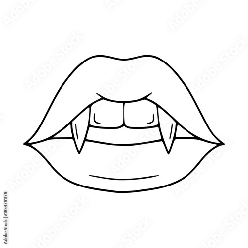 horror vampire fangs and lips outline drawing