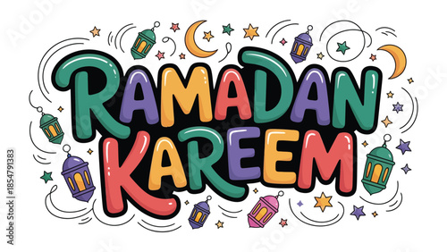 Ramadan Kareem Illustration: A vibrant and colorful illustration that encapsulates the spirit of Ramadan. Featuring decorative lanterns, crescent moons, and stars.