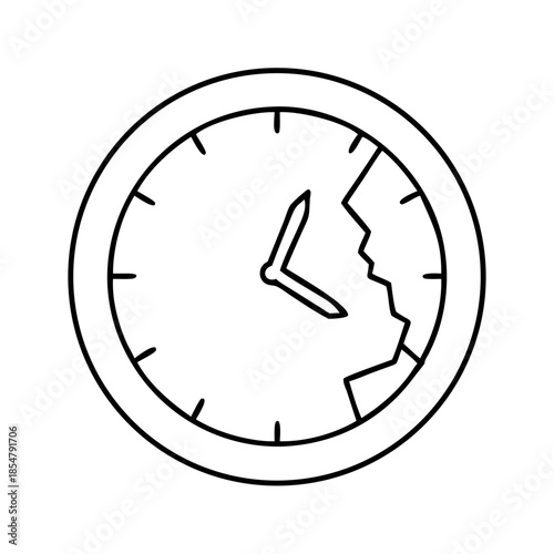 Simple line art drawing of a broken wall clock with a cracked face on…