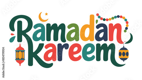 Ramadan Kareem: Celebrate the holy month with festive joy, featuring the iconic crescent moon, lanterns, and colorful beads, a symbol of spirituality and blessings.
