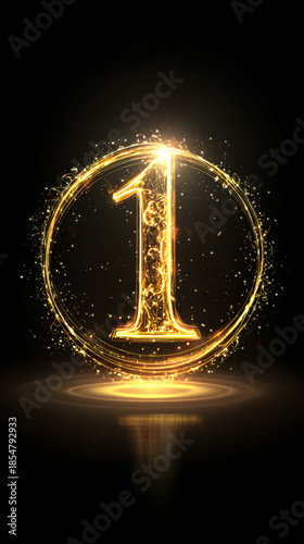 Golden Glowing Number One with Fire Flames Effect