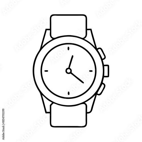 Simple black and white line art drawing of a classic wristwatch