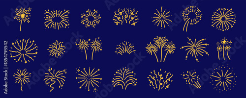 Hand Drawn Celebrate Icons with Confetti, Fireworks Kit. Doodle Firecracker Confetti Sketchy Line Elements Bundle. Vector Doodle Illustration