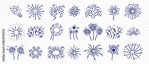 Sketchy Line Art Icons with Confetti, Doodles and Firecrackers Kit. Doodle Firecracker Confetti for Celebrate or Party Bundle. Vector Illustration in Transparent Png Background