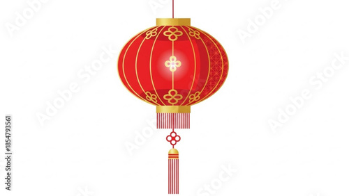 Red chinese lantern with golden accents and tassel hanging decoration