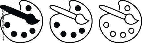  set of artist paint palettes with brushes showing different stages of paint application vector set