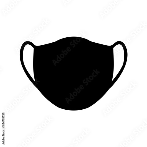 Black silhouette of a reusable cloth face mask on a white background
